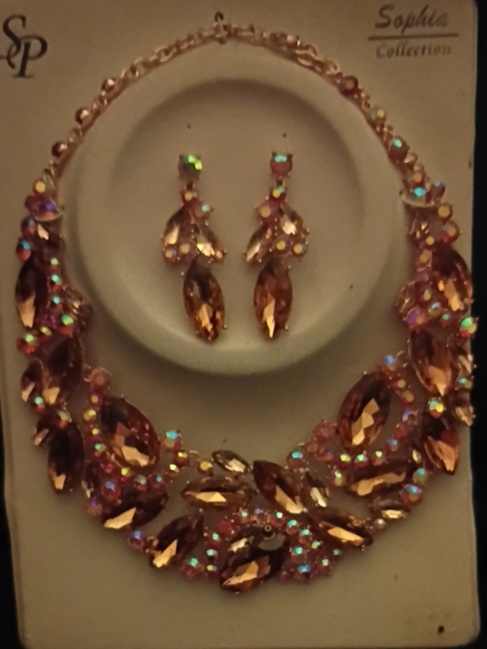 Sophia Collection Gold-Tone Crystal Necklace & Earrings Set